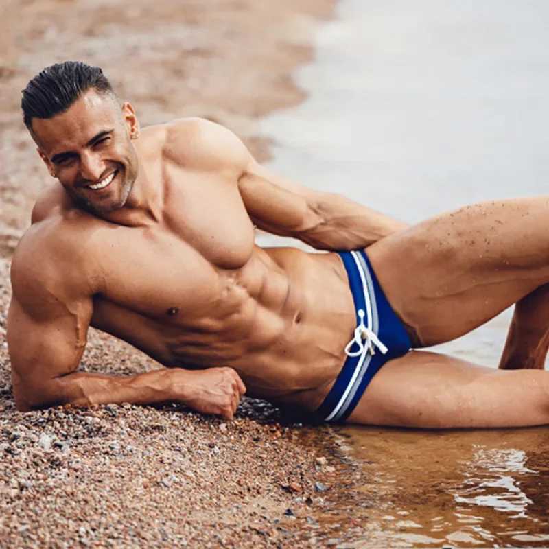 Mens sexy swimsuit bikini trend color blocking swimsuit quick drying swimsuit breathable sports beach shorts surfing swimsuit M250218