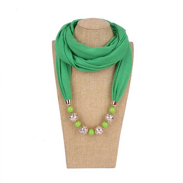 Women Fashion Neckerchief Hijab Necklaces Beads Solid Color Jewelry Shl Resin Beads Pendant Scarf Women Hijabs W250218