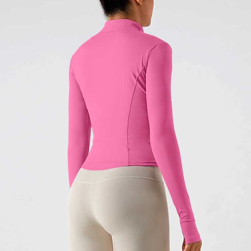 Active Shirts Tees Sports Jackets Zip Women Gym Shirt Female Workout Stand Collar Long Slves Jacket Running Clothing Slimming Coat H25218