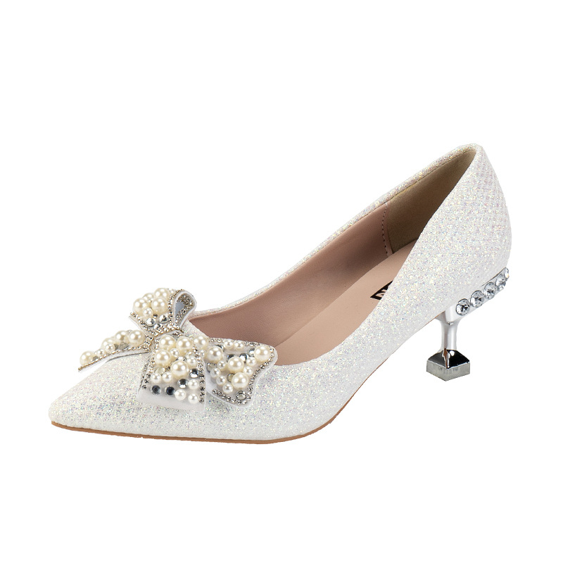 new dress shoes Thin heeled pearl butterfly shallow high-heeled shoes for women sandals slippers slides