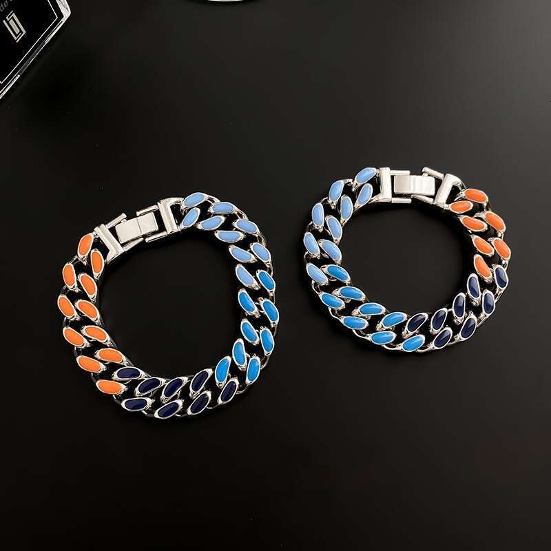 Colorful high street style Cuban bracelet for men, hip-hop, women, couple, same drip glue contrasting color, simple coarse style, trendy and cool hand