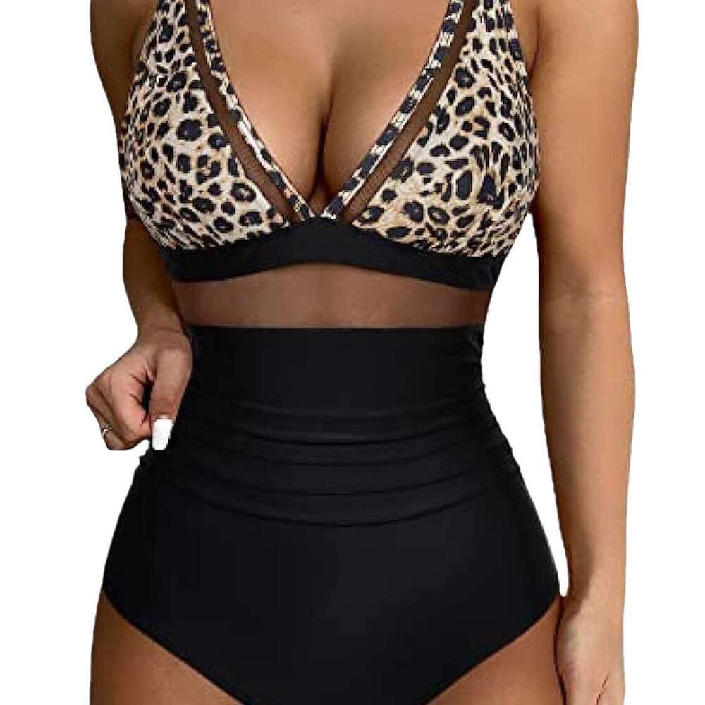 European and American popular one-piece swimsuit, y hollow mesh deep v gathering perspective bikini 2025 new casual versatile fashion clothing