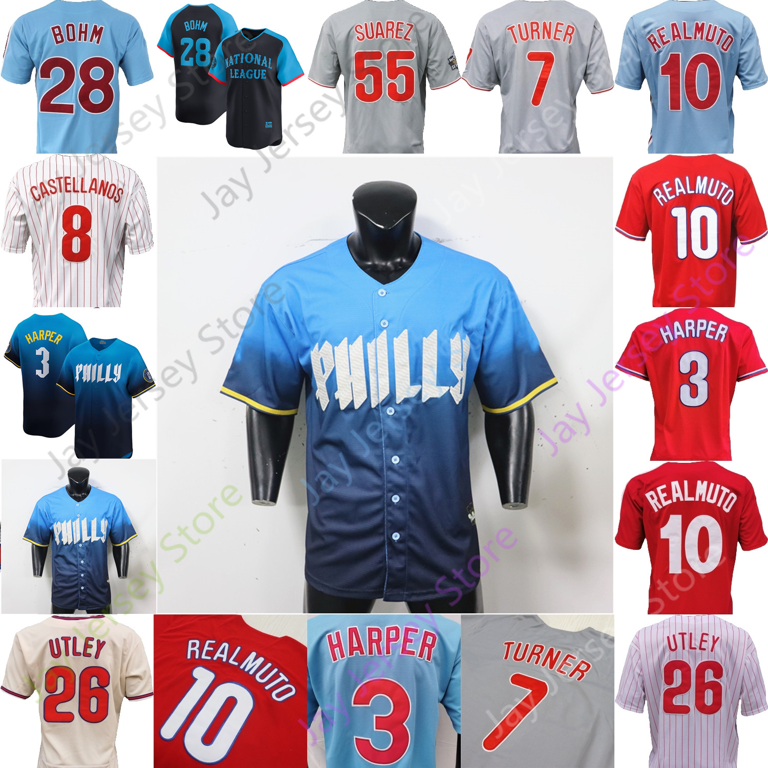 Baseball Harper Jersey Andrew Painter Bryson Stott J. T. Realmuto Trea Turner Ranger Suarez Castellanos Bohm Aaron Nola Miller Wheeler Schwarber Rojas Stevenson
