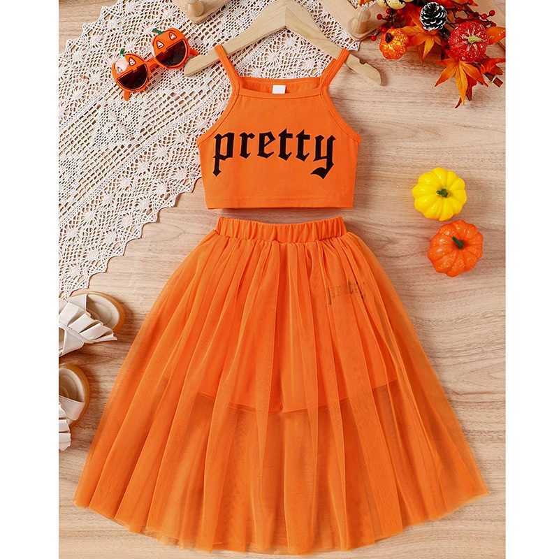 5-14 year old teenage girls clothing set summer new cotton fashion top+mesh skirt two-piece set birthday gift childrens clothing W250218