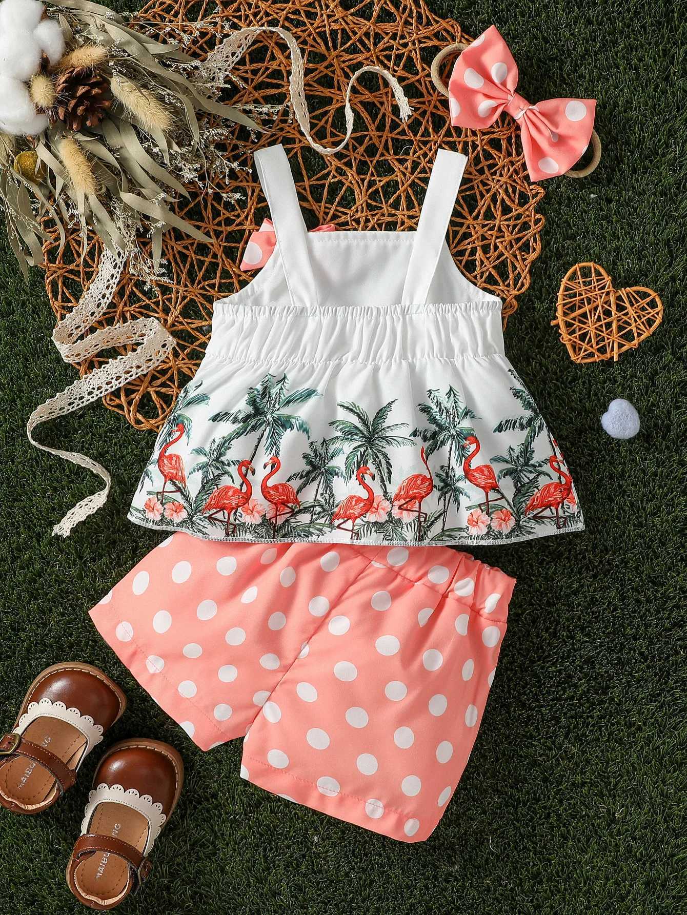 Baby Girl Summer 2 T-shirt Printing Factory and Shorts Polka Dot Japanese and Korean Daily Set W250218