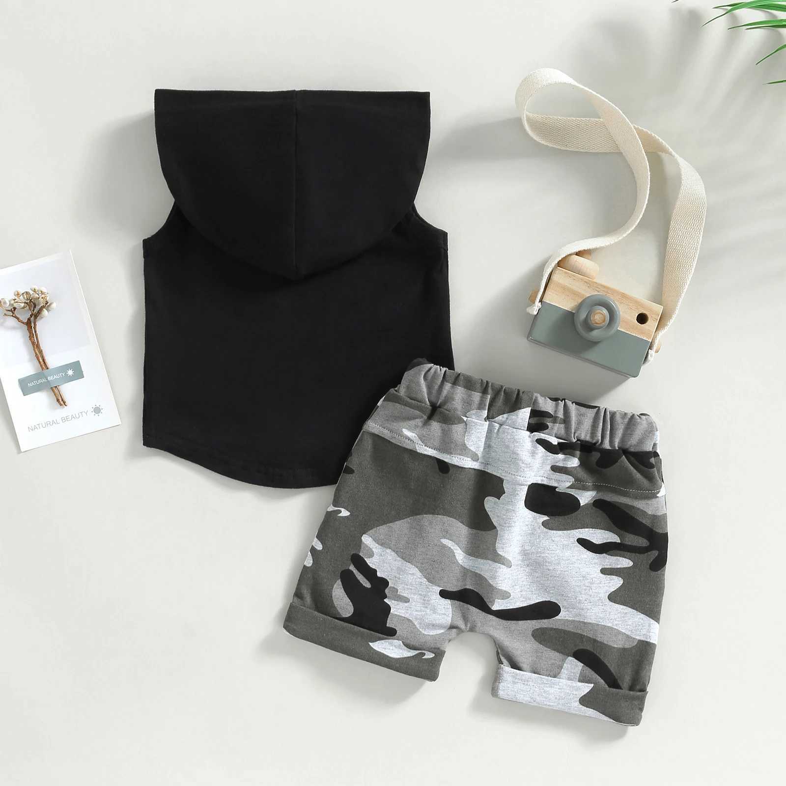 Infant Newborn Baby Boy Summer Clothes Outfits Pocket Hooded Sleeveless Tank Tops Camouflage Elastic Waist Shorts 2Pcs Suit 0-3T W250218