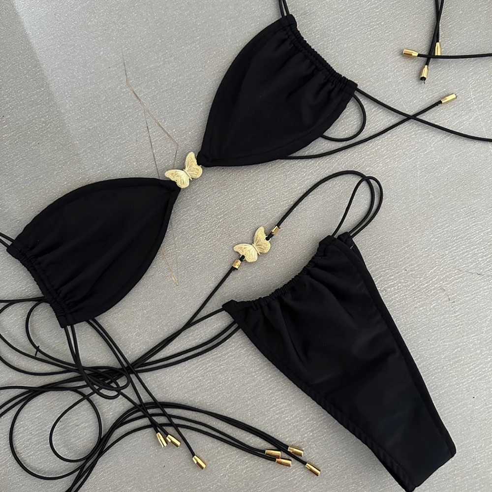 Sexy Bikinis Swimsuit For Women Butterfly Swimwear Brazilian Bikini Set Biquini Female Swimuits Bandeau Black Beachwear M250218