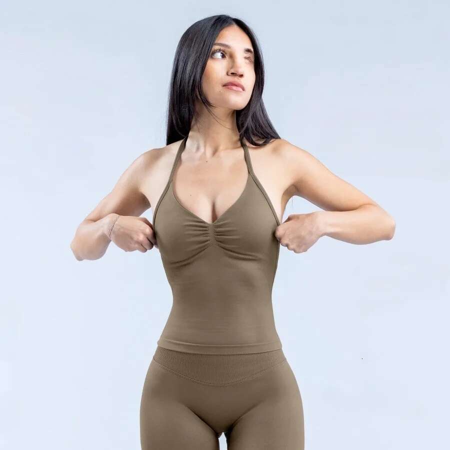 New Impact Sports Vest Women's Fiess Yoga Top Gym Clothes Workout Backless Scrunch Built-In Bra With Cups Tops