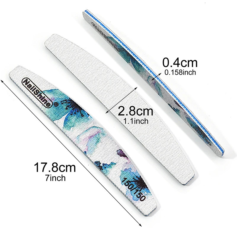 50 Pcs/Lot Double Sides Nail File Professional Strong Thick Printing Half Month Acrylic Files Polishing Manicure Tools Wholesale 250214
