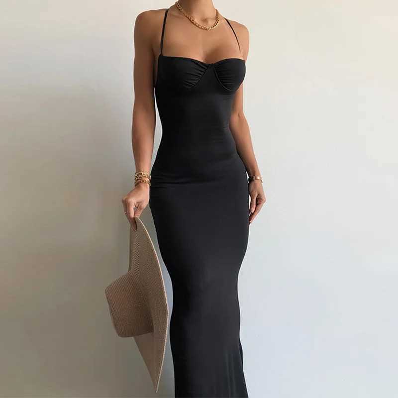 Basic Casual Dresses Lygens Solid Basic Backless Prom Long Dress Elegant Evening Fashion Party Apparel Summer Slveless Women Wholeasle Clothes H25217
