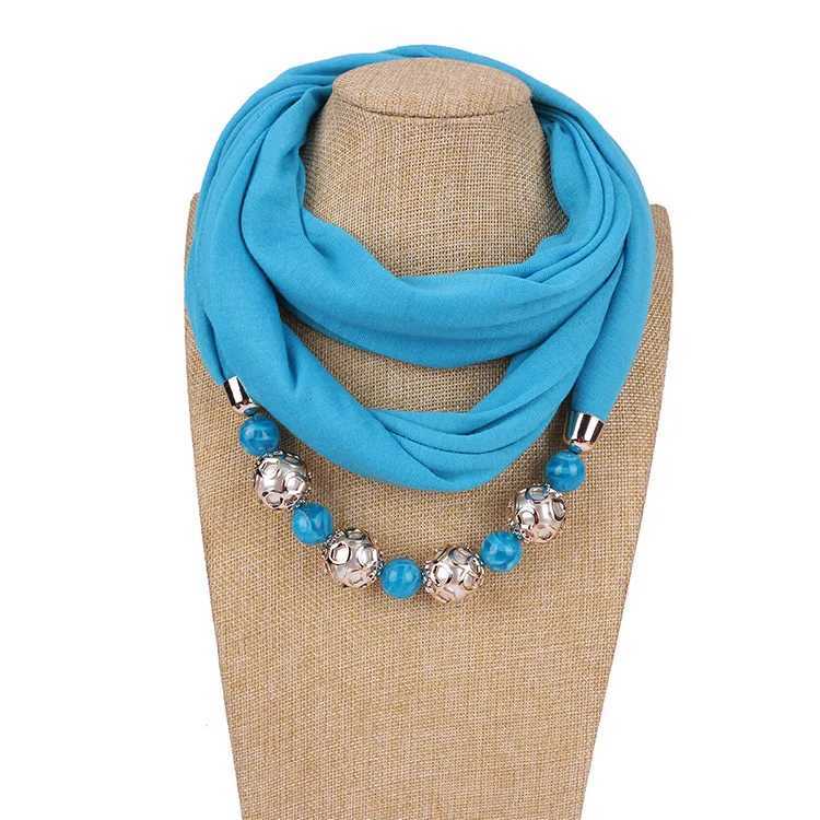 Women Fashion Neckerchief Hijab Necklaces Beads Solid Color Jewelry Shl Resin Beads Pendant Scarf Women Hijabs W250218