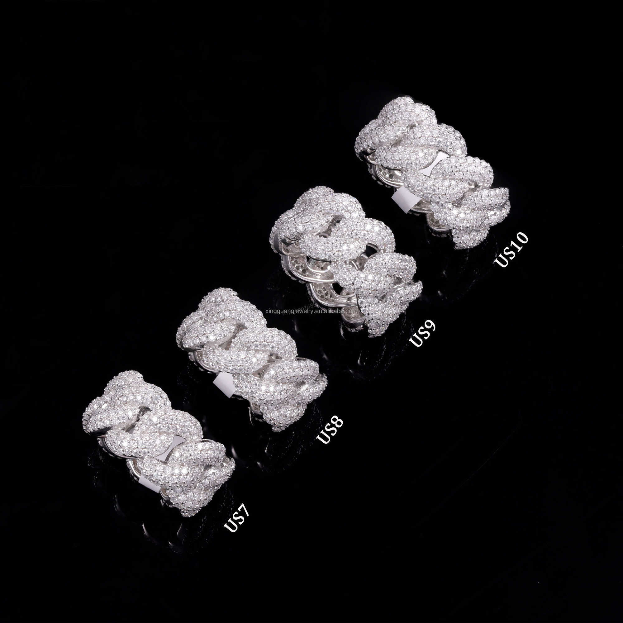 Wholesale factory price in stock moissanite jewelry 925 silver iced out diamond cuban rings moissanite hip hop ring