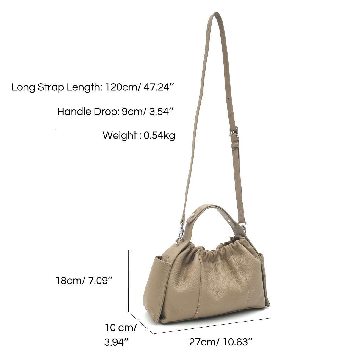 SC Fashionable Women Top-Handle Bag Genuine Leather Magnetic Elastic Closure Side Pockets Long Strap Shoulder Cross Body Handbag