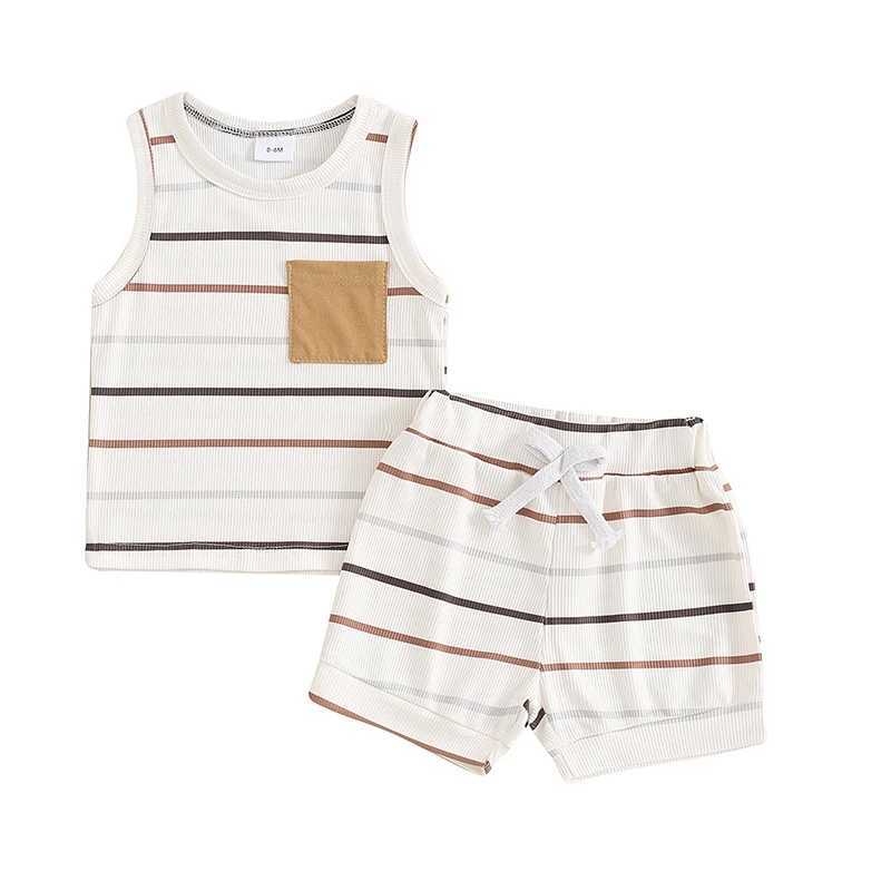 Pudcoco Baby Boy Ribbed Outfits Striped Sleeveless Round Neck Tank Tops Elastic Waist Shorts 2Pcs Summer Set Infant Toddler 0-3T W250218