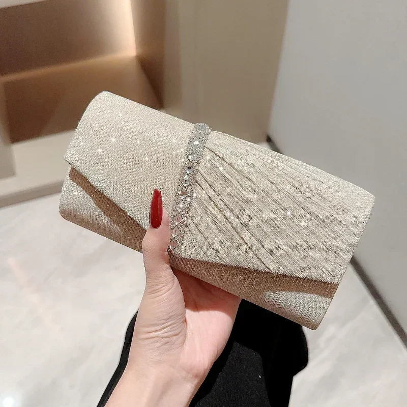 Ladies Glitter Silver Clutch Bag Envelope Evening Fashion Elegant Long Purse Women Chain Shoulder Bags Wedding Party Handbag 250213