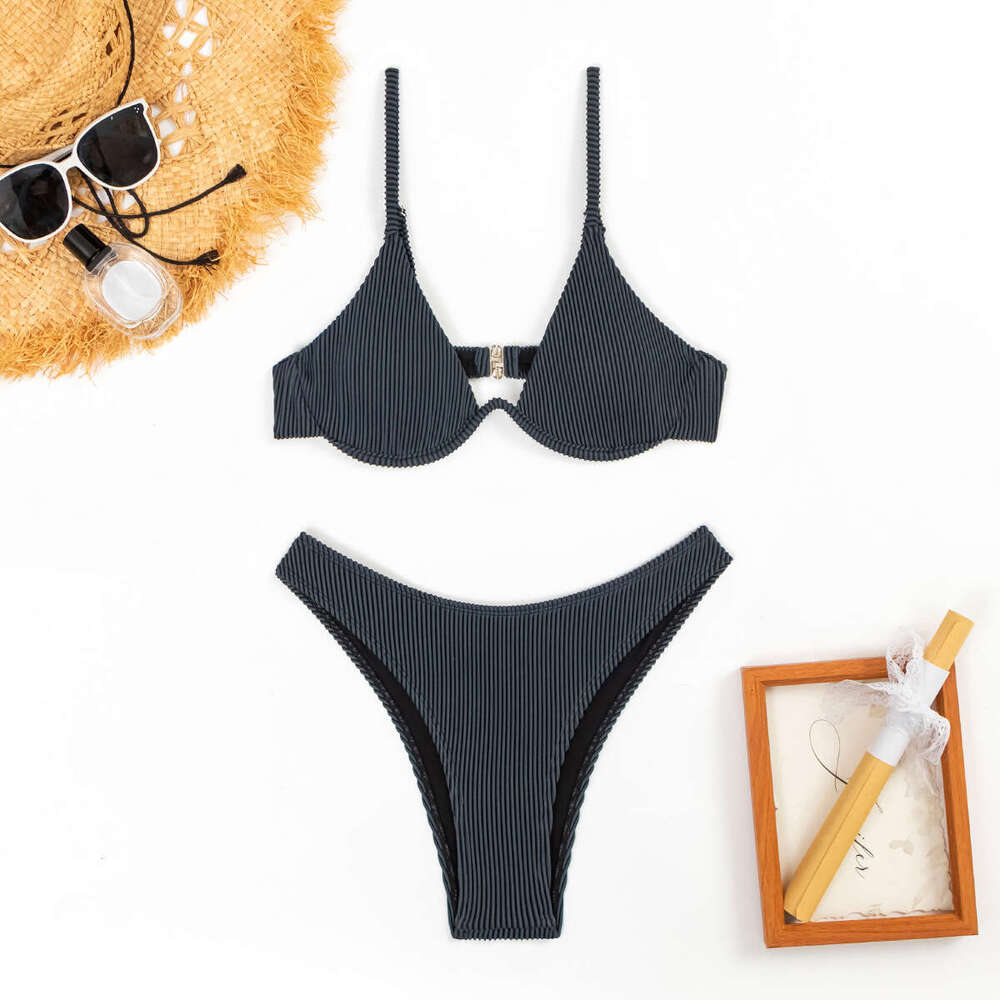New Split Women's Solid Color Steel Bracket Sexy Bikini Set Swimsuit Gt Cut Swimming Suit for Women Bikini Swimwear Bikinis Porno New Arrival