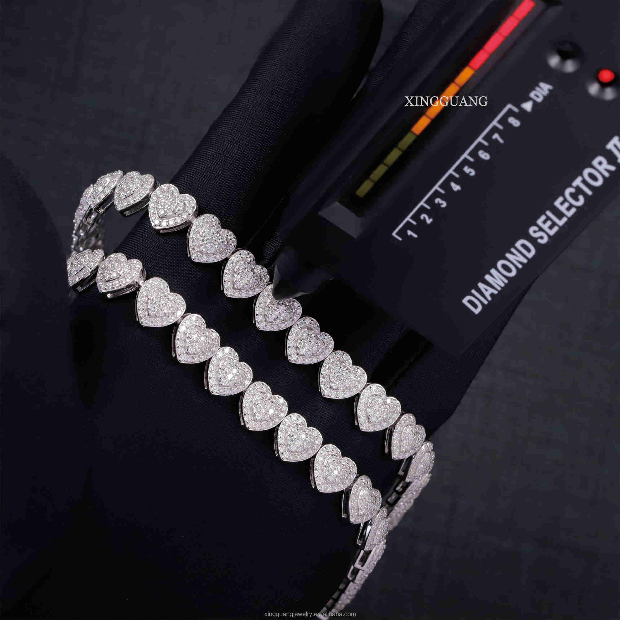 Heart shape Moissanite Cuban Chain 10mm Wide S925 Silver Men Chain Hip Hop Necklace VVS Moissanite Cuban Link Chain