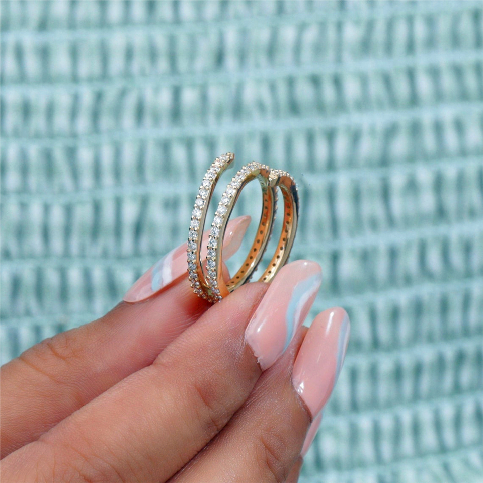 18K Yellow Solid Gold Spiral Full Band Ring Round Cut Lab Diamond Anniversary Ring Band Real Gold Women Ring Match Ring HPHT CVD Wedding Gold Ring For