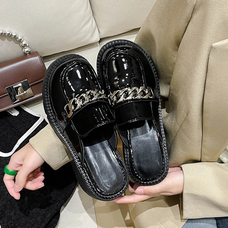House Slippers Platform Female Shoes Square Heel Slides Fashion Loafers With Cover Toe Women Heels Block High Slides 250213