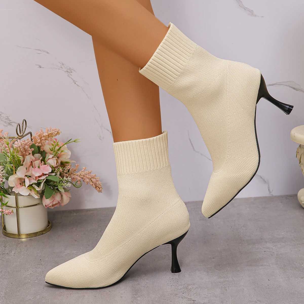 2024 New Trend Fi Comfortable Pointed Toe Boots Women Autumn Winter Zapatos De Mujer Ankle Boots High Heels Big Size ShoesXJ250217