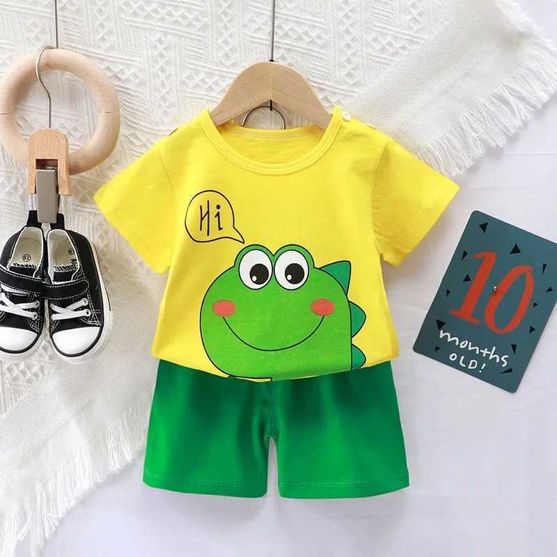2023 New Kids Sets Summer Print Cute Boys Girls 2pcs Outfits Childrens Clothes Cotton Casual Toddler Tshirts Shorts Set W250218