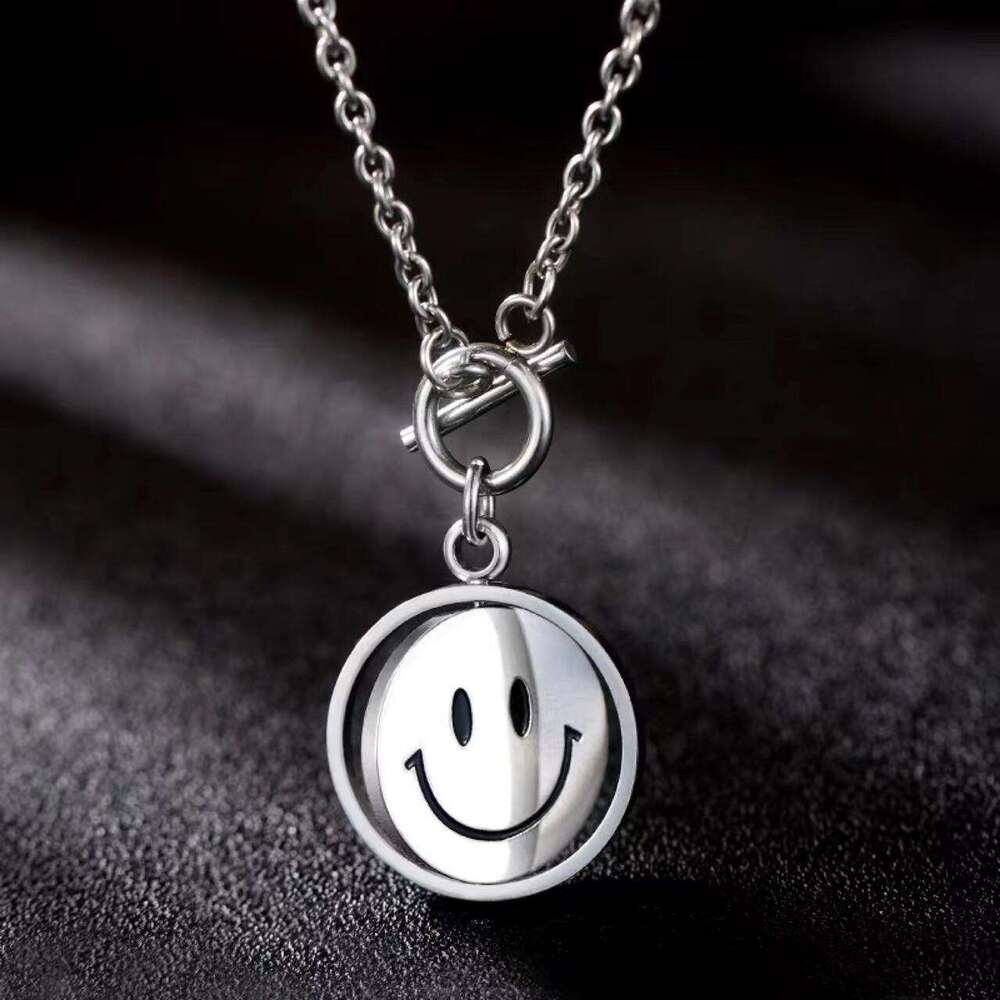 Rotating Smig Face Necklace Hip Hop Pendant Flipped Expression Artistic Men and Women Trendy Mood New Sweater Chain