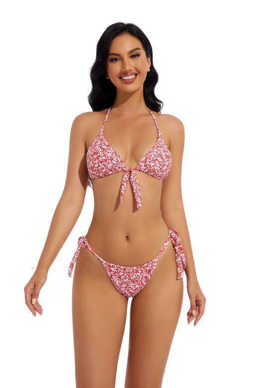 European American fashion printed sexy three-point bikini swimsuit 2025 new style chic and elegant clothing
