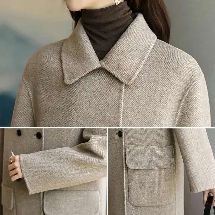 New Autumn Winter Women Coat Large Size Loose Coats Double-Breasted Cashmere Woolen Long Overcoat Female