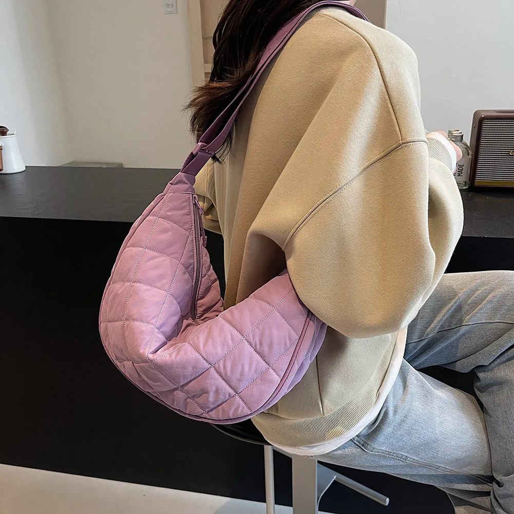 Women Simple Dumpling Handbag Diamond Lattice Padding Satchel Bag Adjustable Strap Fashion Quilted Sling Bag Female Commute Bag 250213