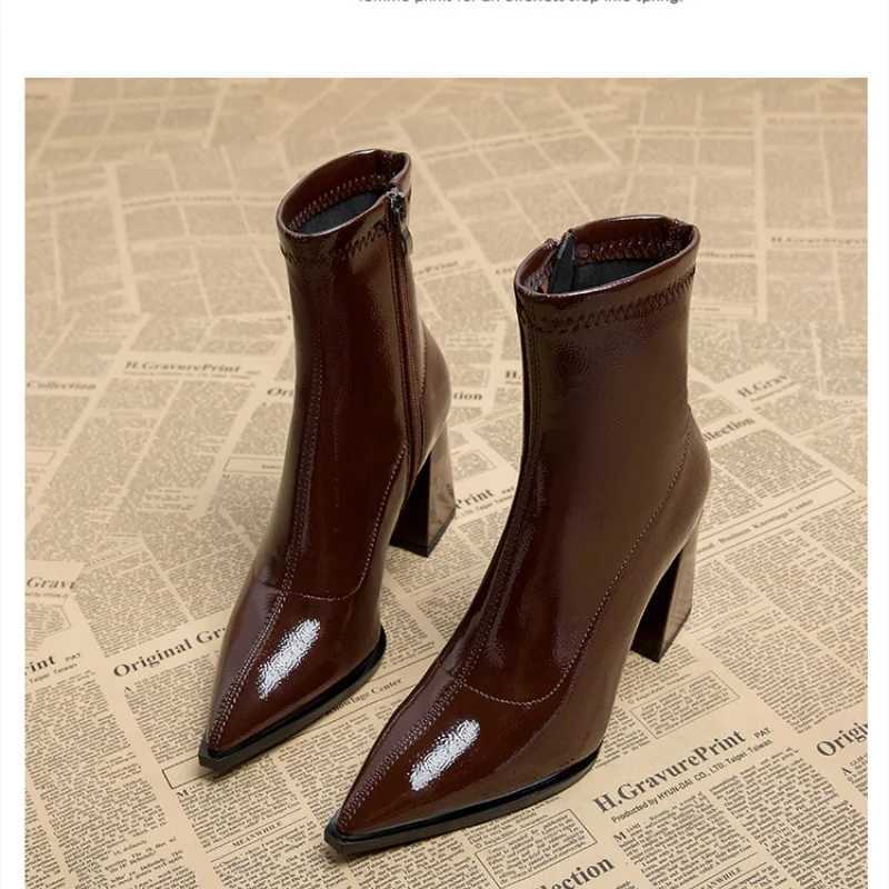 Large size pointed toe womens ankle boots fi back zipper short boots ladies elegant high heels winter women boots 2024XJ250217