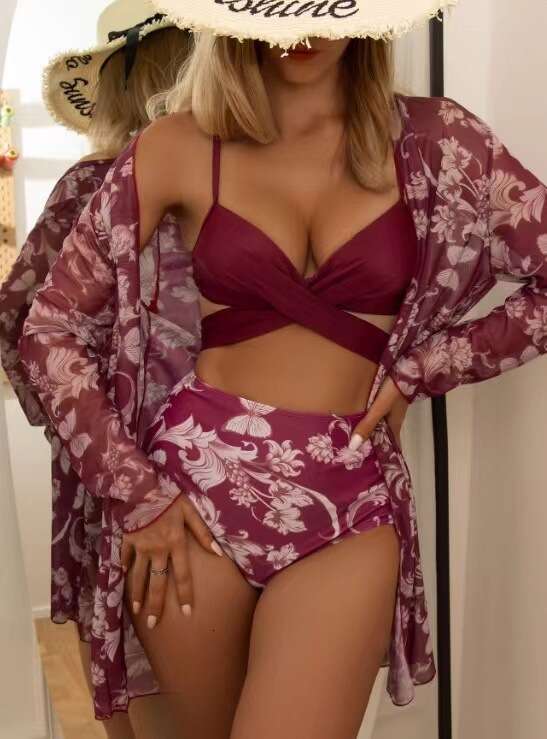 New Bikini Gathering Sexy Mesh Three Piece Set with Split Printed Butterfly Swimsuit for Women Underwears Woman Designer Bikini Swimwear New Arrival