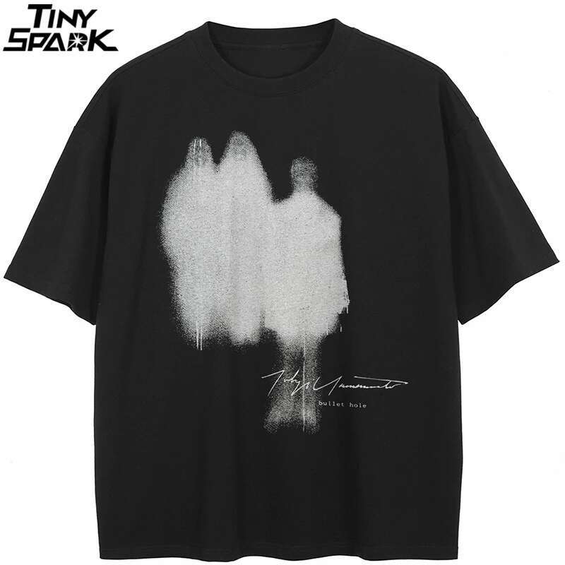 2024 T-Shirt Streetwear Shadow Graphic T Shirt Cotton Hipster Men Tshirt Unisex Tops Tees Black Hip Hop Clothing