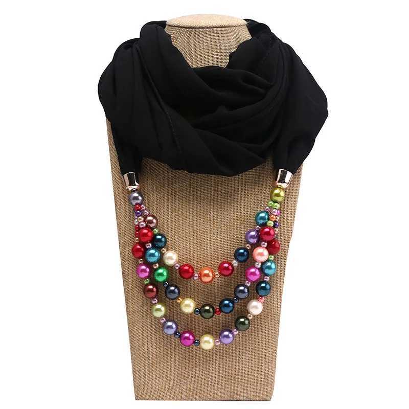 Womens Scarf with Beads Pearl Muslim Womens Jewelry Store Womens Scarf Muffler Chiffon Fabric Shl Headpiece W250218