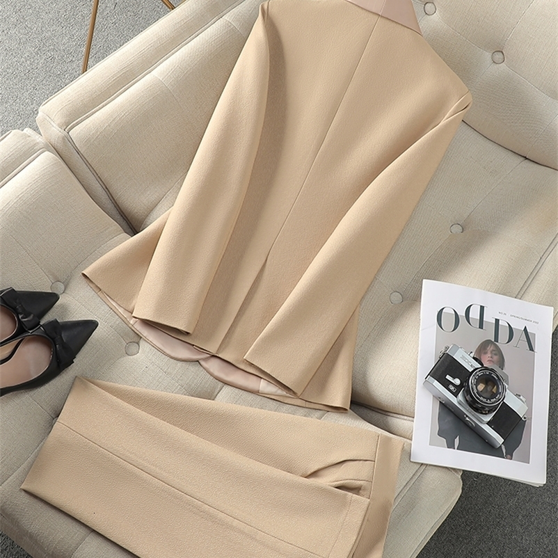 Elegant Khaki Black Beige Women Pant Suit 2 Piece Set Office Ladies Female Business Work Wear Formal Blazer Jacket And 250206