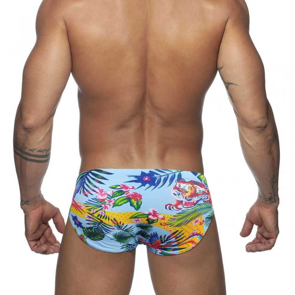 Blue Jungle Series Tiger Print Trend Fashion Swimsuit Beach Briefs Mens M250218