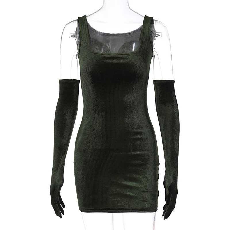 Basic Casual Dresses Lygens Velvet Square Collar Vintage Elegant WomenS Dresses With Gloves Mini Hot Party Club Evening Winter 2023 Casual Clothing H2