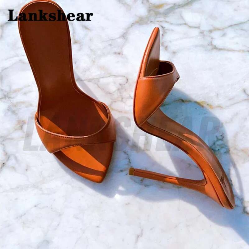 2023 Summer New Sexy Pointed Toe Mule High Heels Slipper Stripper Fashion Slip On Slides Women Party Sandal Shoes Solid Color
