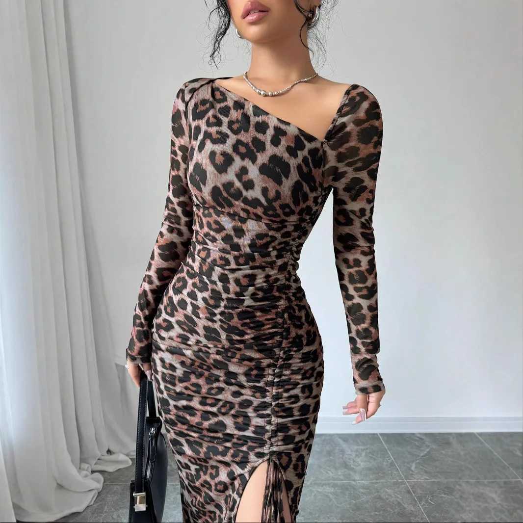 Basic Casual Dresses Sexy leopard print womens dress with fashionable ruffles and sexy stitching party for women in spring summer body bag buttocks Ve