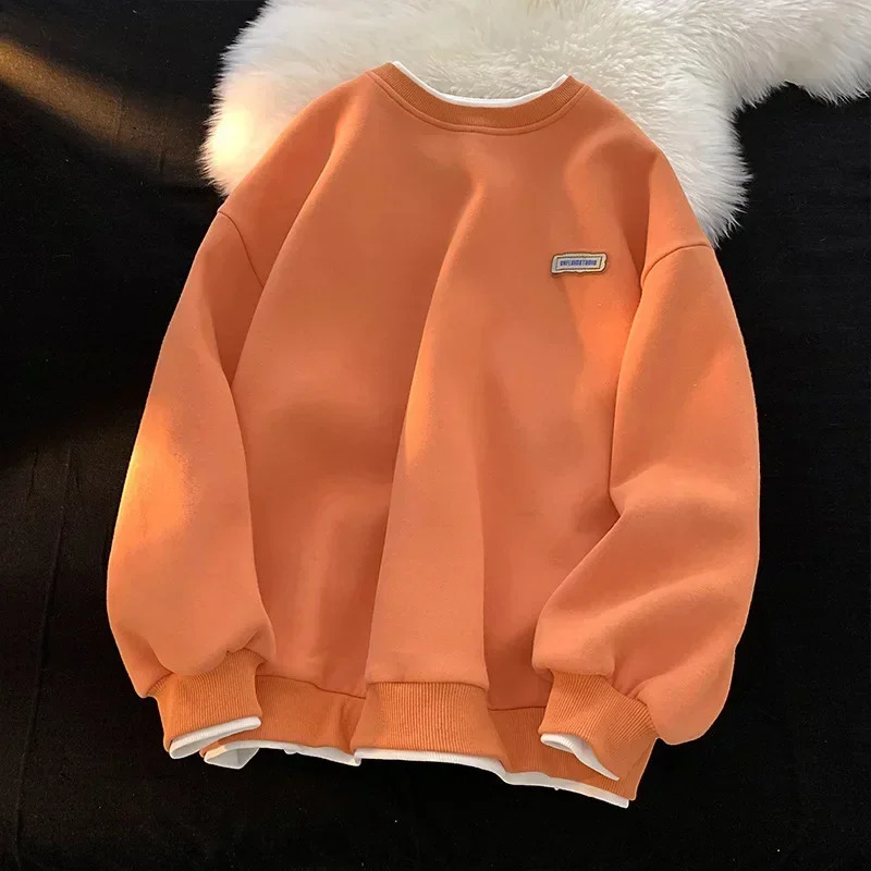 Fashionable Mens Round Neck Sweatshirt Solid Color Loose Fit College Style Top Autumn Winter 2024 Arrivals 250217