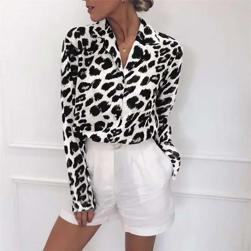 Chiffon Long Sleeve Sexy Leopard Print Blouse Turn Down Collar Lady Office Shirt Tunic Casual Loose Tops Oversized
