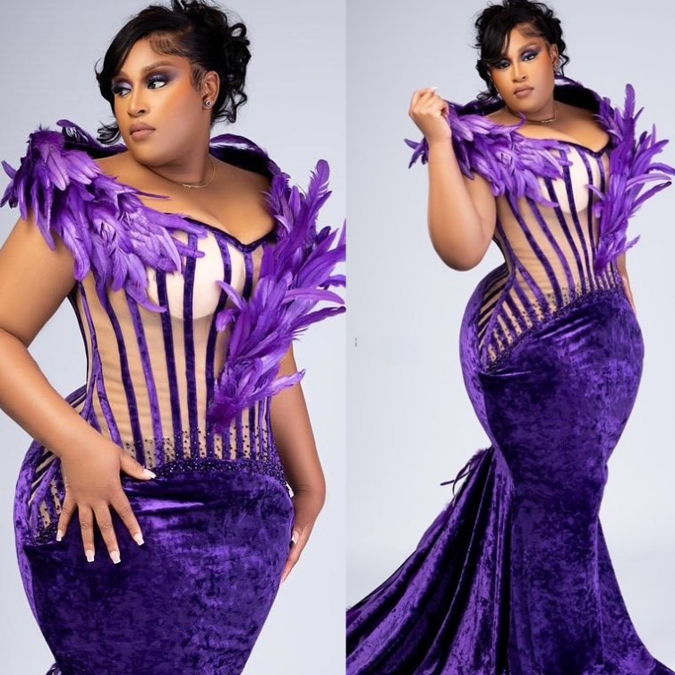Aso Ebi 2025 Purple Mermaid Prom Dresses Feather Beaded Velvet Sheer Neck Evening Formal Party Second Reception Birthday Gowns Dress For Special Occas