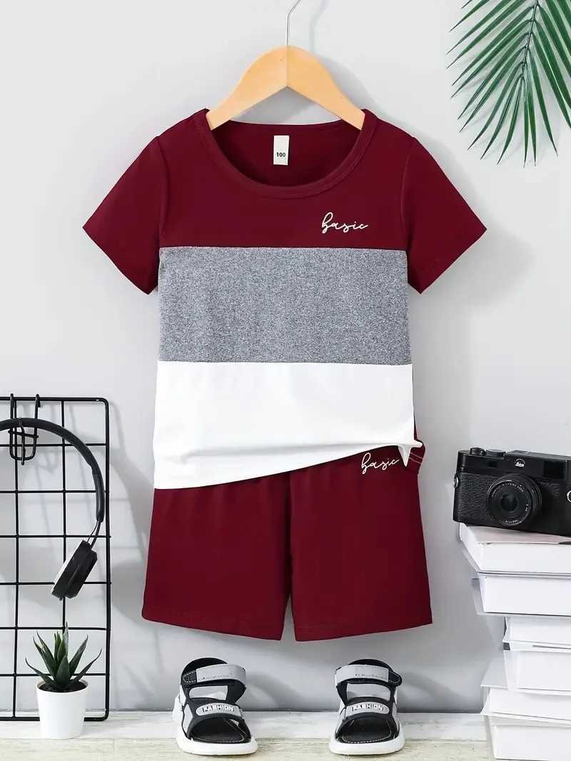 Summer childrens boys clothes color matching T-shirts and shorts 2-piece set baby girls short-sleeved tops and bottoms W250218