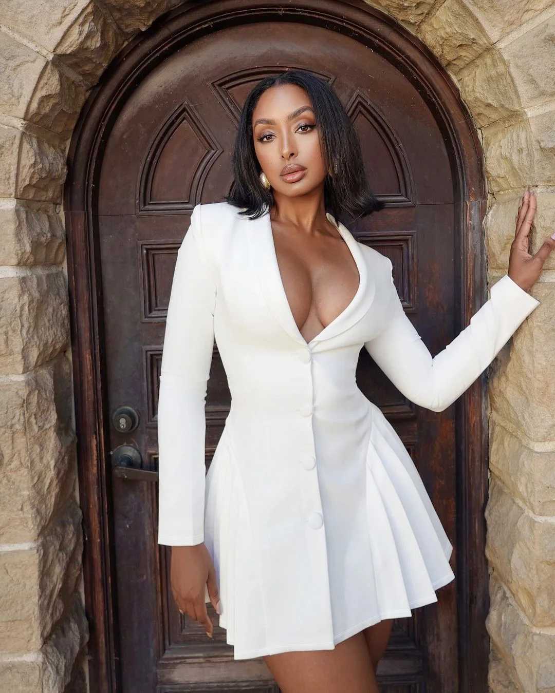 Basic Casual Dresses Lygens V Neck Long Slve Side Pleated Hem Wrap Blazer Suit Dress Fashion Elegant Fashion 2024 Y2K Strtwear Casual Clothing H25217