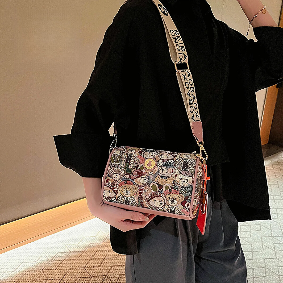 Original Bear Crossbody For Women 2025 New Women's Casual Versatile Canvas Lightweight Shoulder Bag