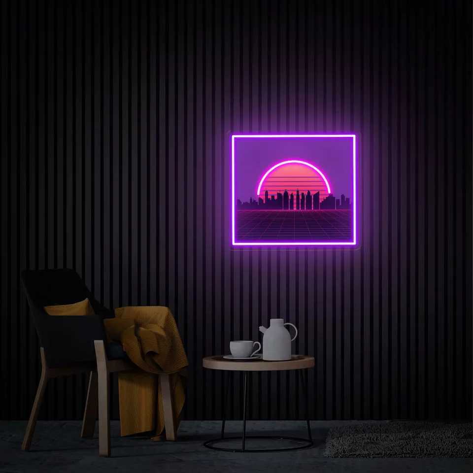 Sunset Vaporwave UV Printed Neon Sign Tropical Sunset Handmade Acrylic Artwork Custom Neon Sign Ideal Gift for Bedroom Z250218