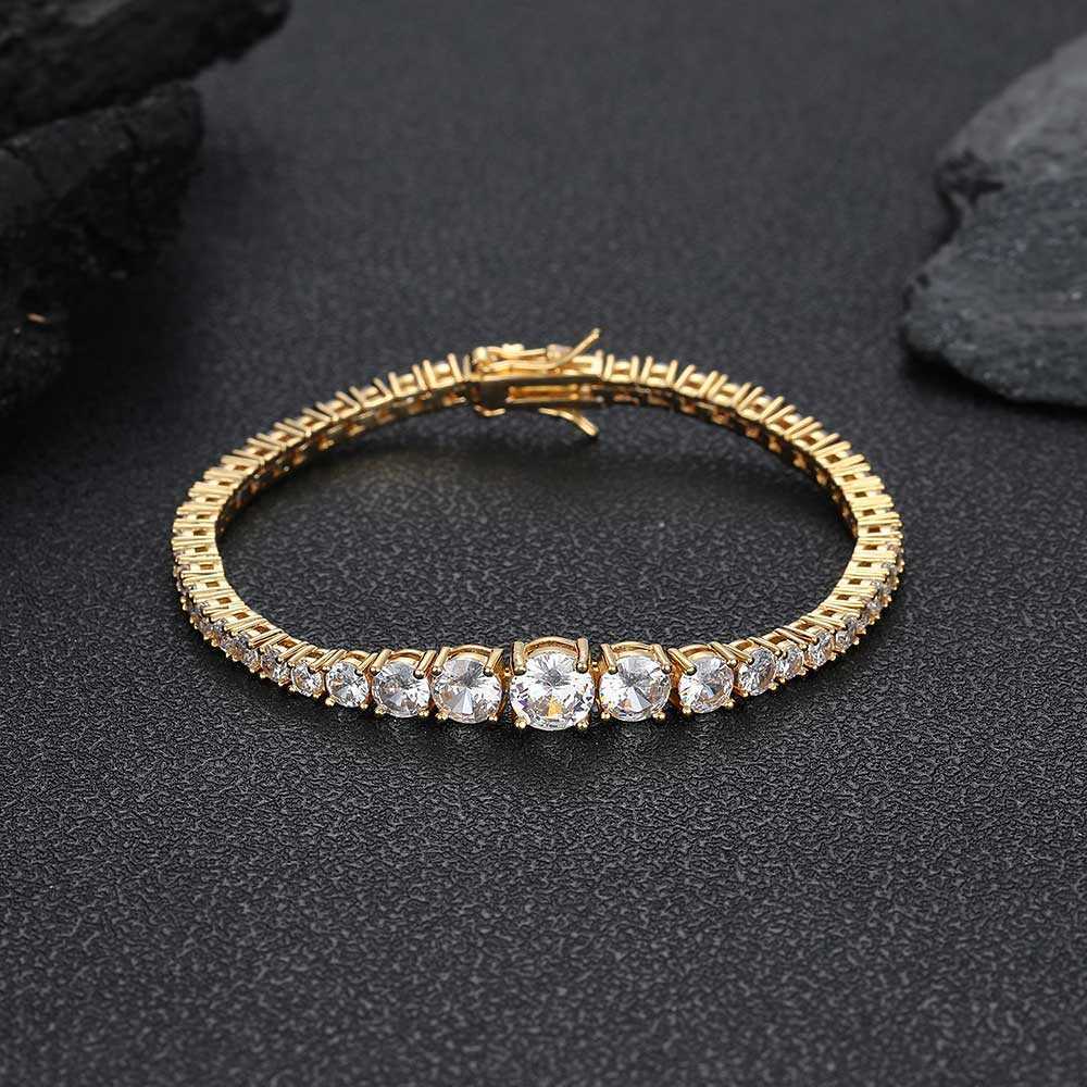 NUOYA New Style Hiphop Jewelry 3mm-7mm Bling CZ Stone Silver Plated Gradient Size Tennis Chain Necklace for Women Jewelry