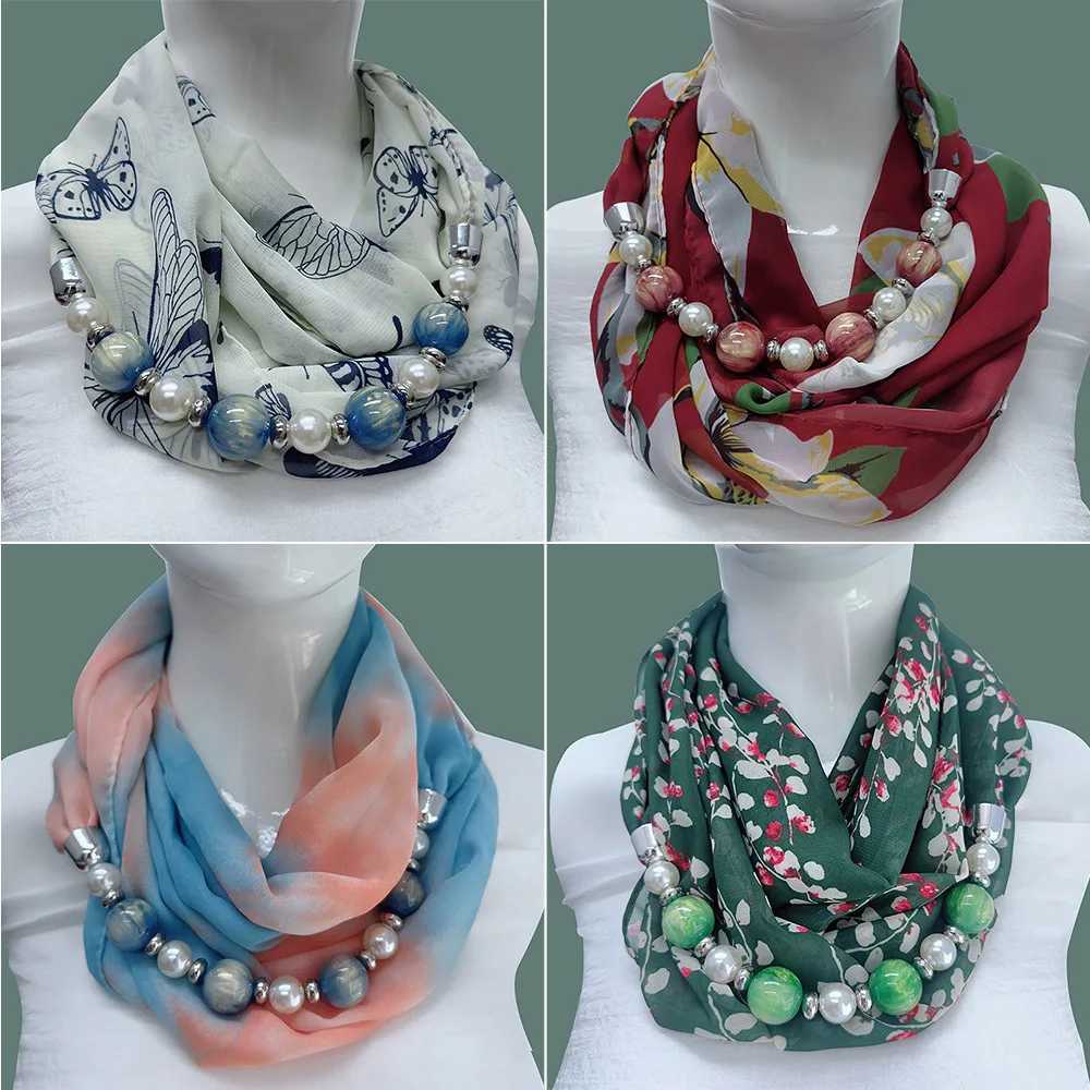 Multi colored chiffon jewelry statement necklace pendant scarf womens bohemian necklace headwear womens headscarf W250218
