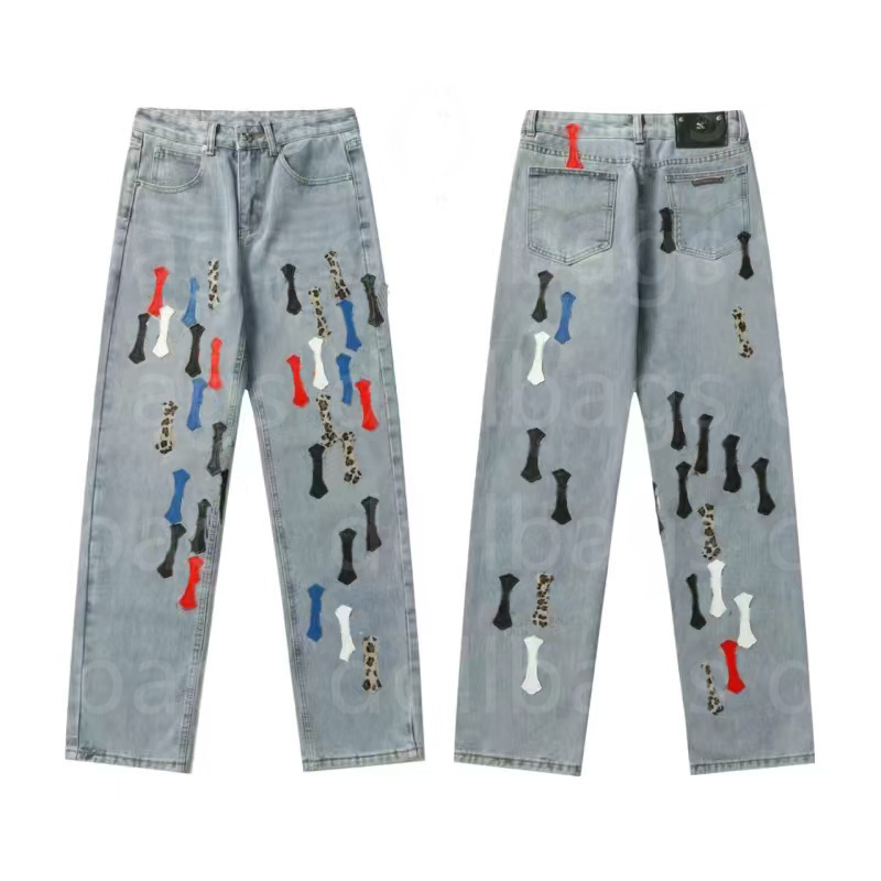 Designer Mens Cross Embroidery Pants Denim Jeans Distressed Ripped Biker Jean Slim Fit Motorcycle For Men Womens High Street Hip Hop