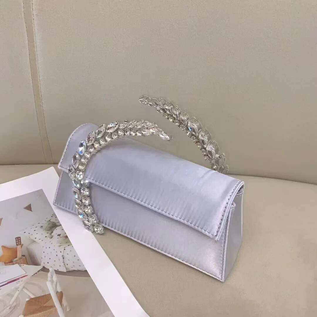 Satin Metal Handheld Women Handbag Crystal Shiny Rhies Dia Evening Wedding Party Clutch Purse Shoulder Bag