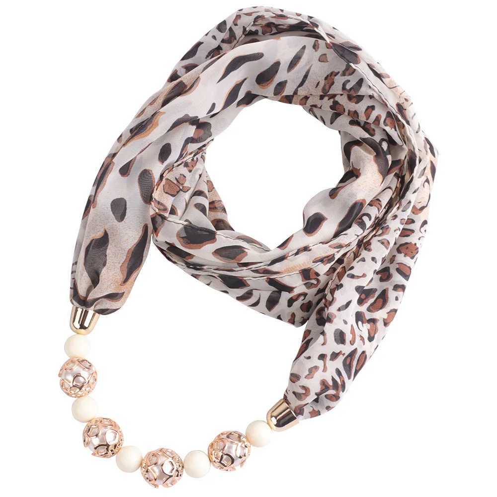 Womens Leopard Chiffon Hijabs Scarf Statement Necklace Pendant Scarf Neckerchief Foulard Femme Accories Hijabs W250218